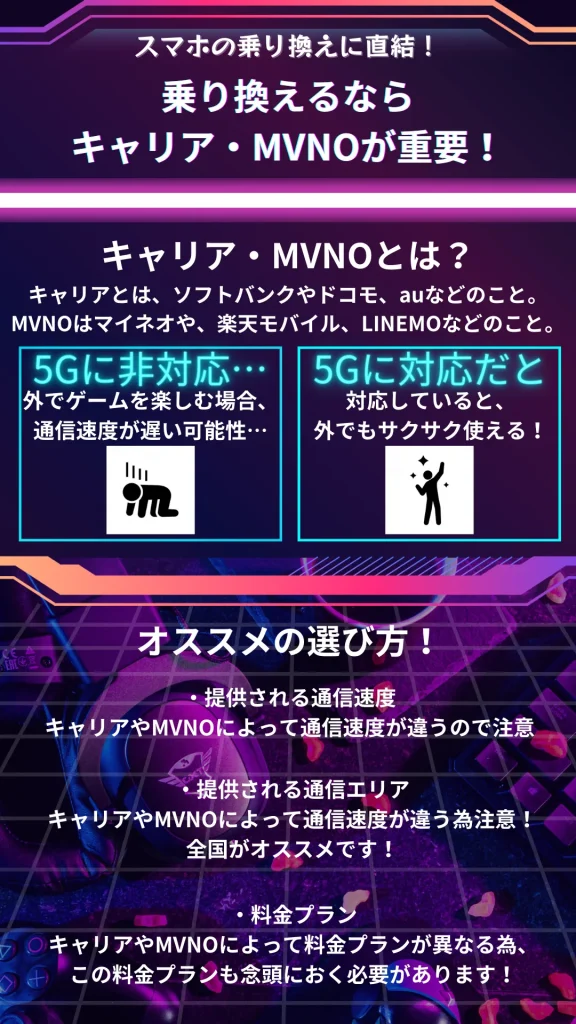 ゲーミングスマホに乗り換える際にキャリアやMVNOから選ぶことの重要性の解説